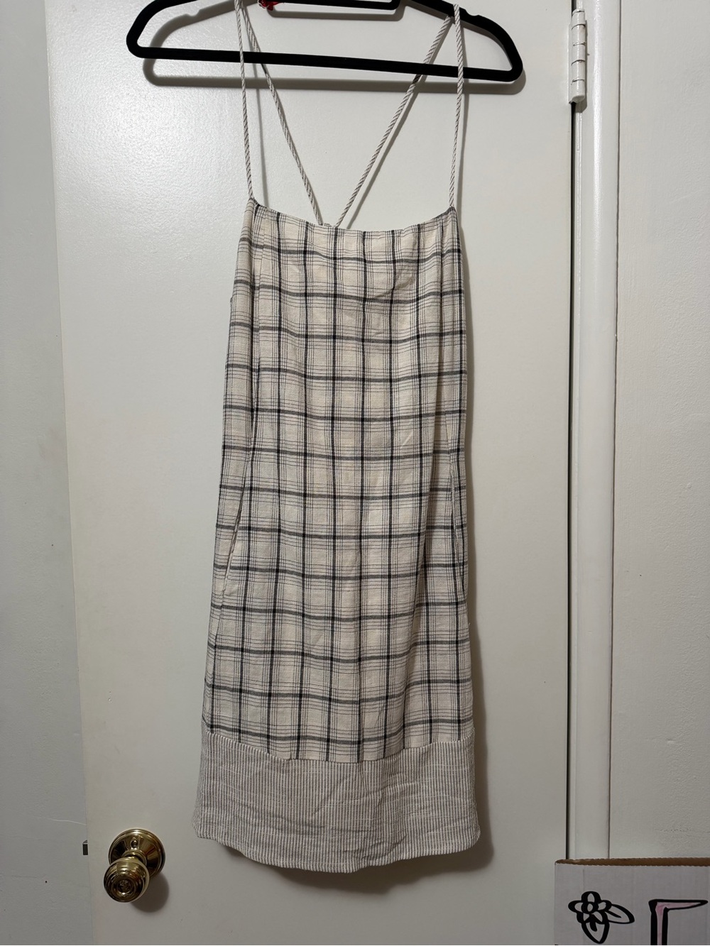 mahina Cream Plaid Slip Mini Dress with Navy Check